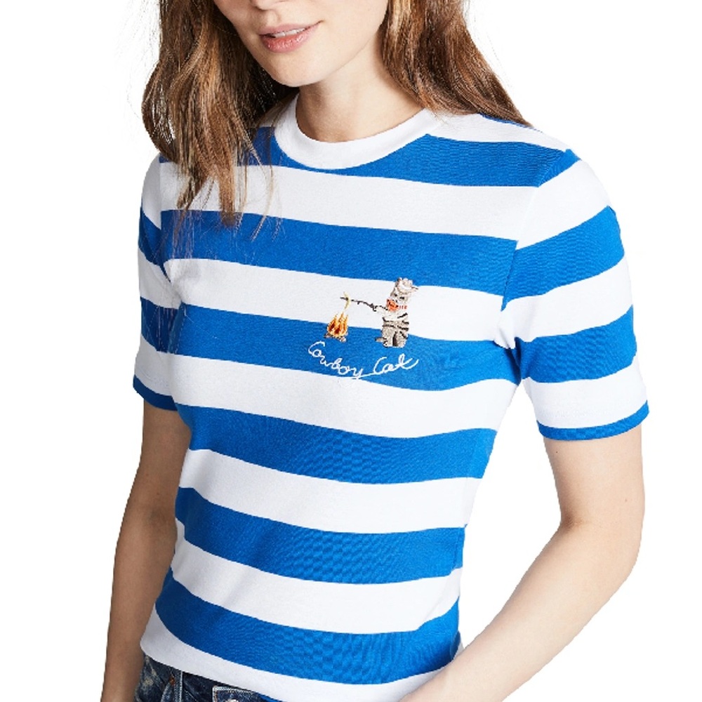 Ganni Blue Striped Cowboy Cat Shirt, Sz M